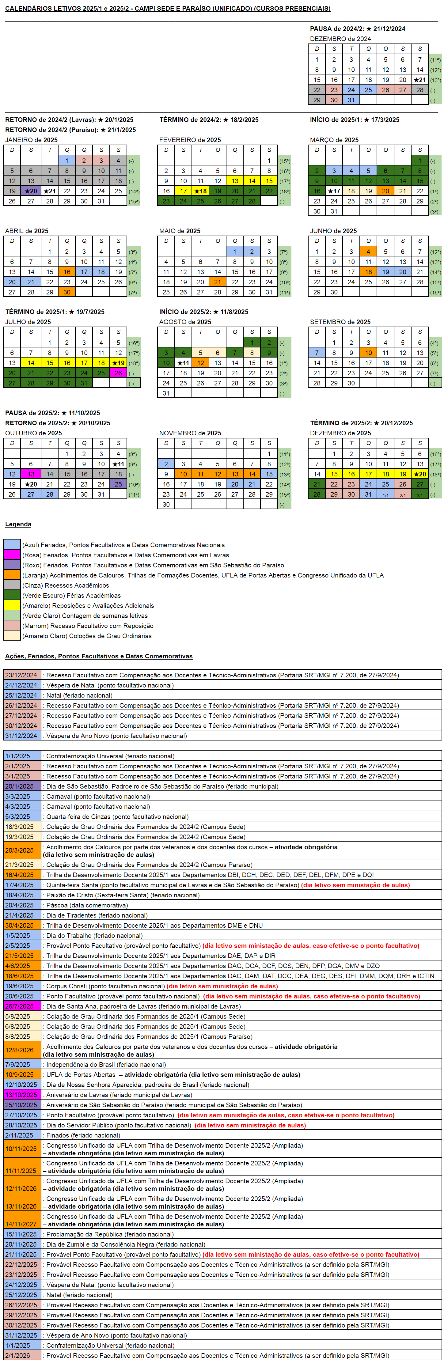 Calendário 2025 1 e 2 Aprovado CEPE