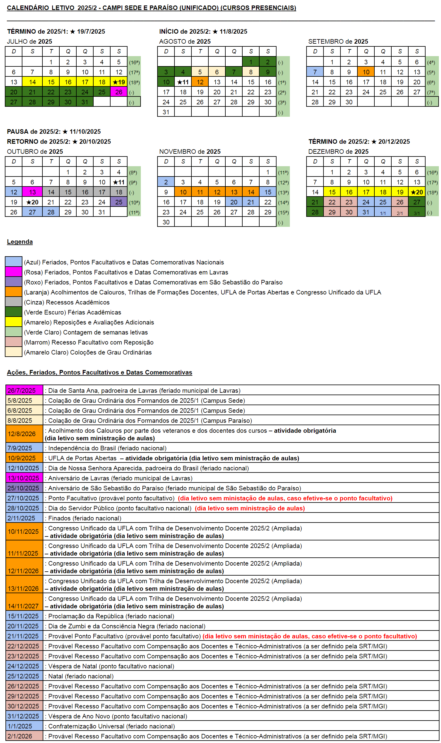 Calendário 2025 2 Aprovado CEPE